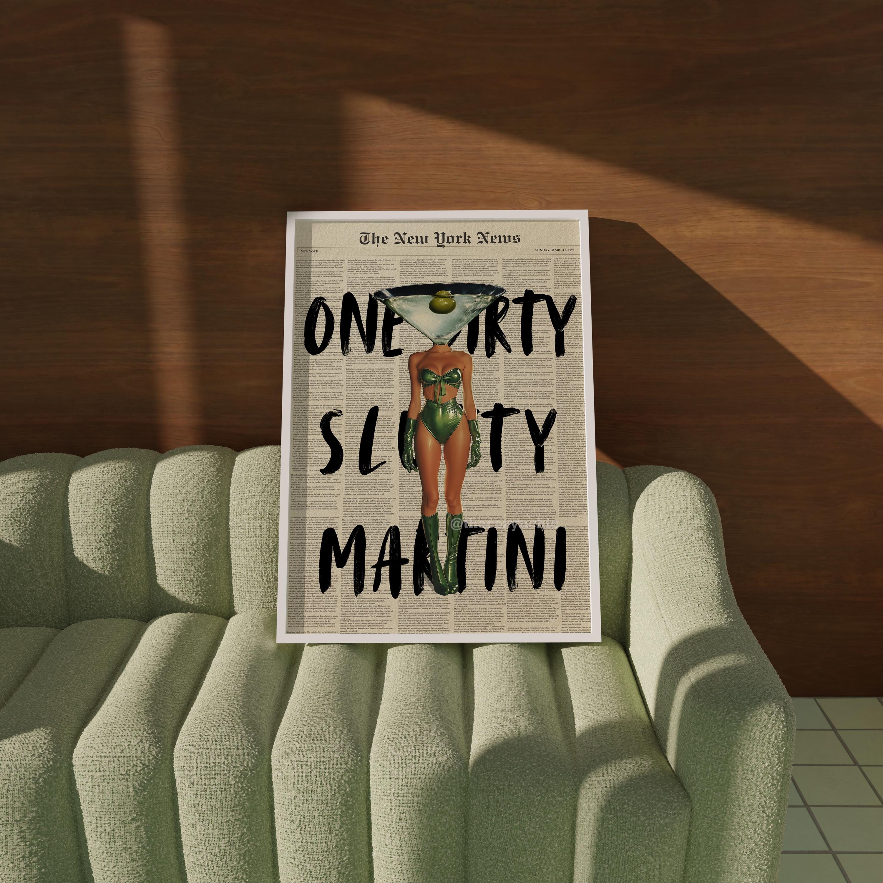 Dirty Martini Newspaper Art Print: Retro Cocktail Bar Cart Decor - 5x7