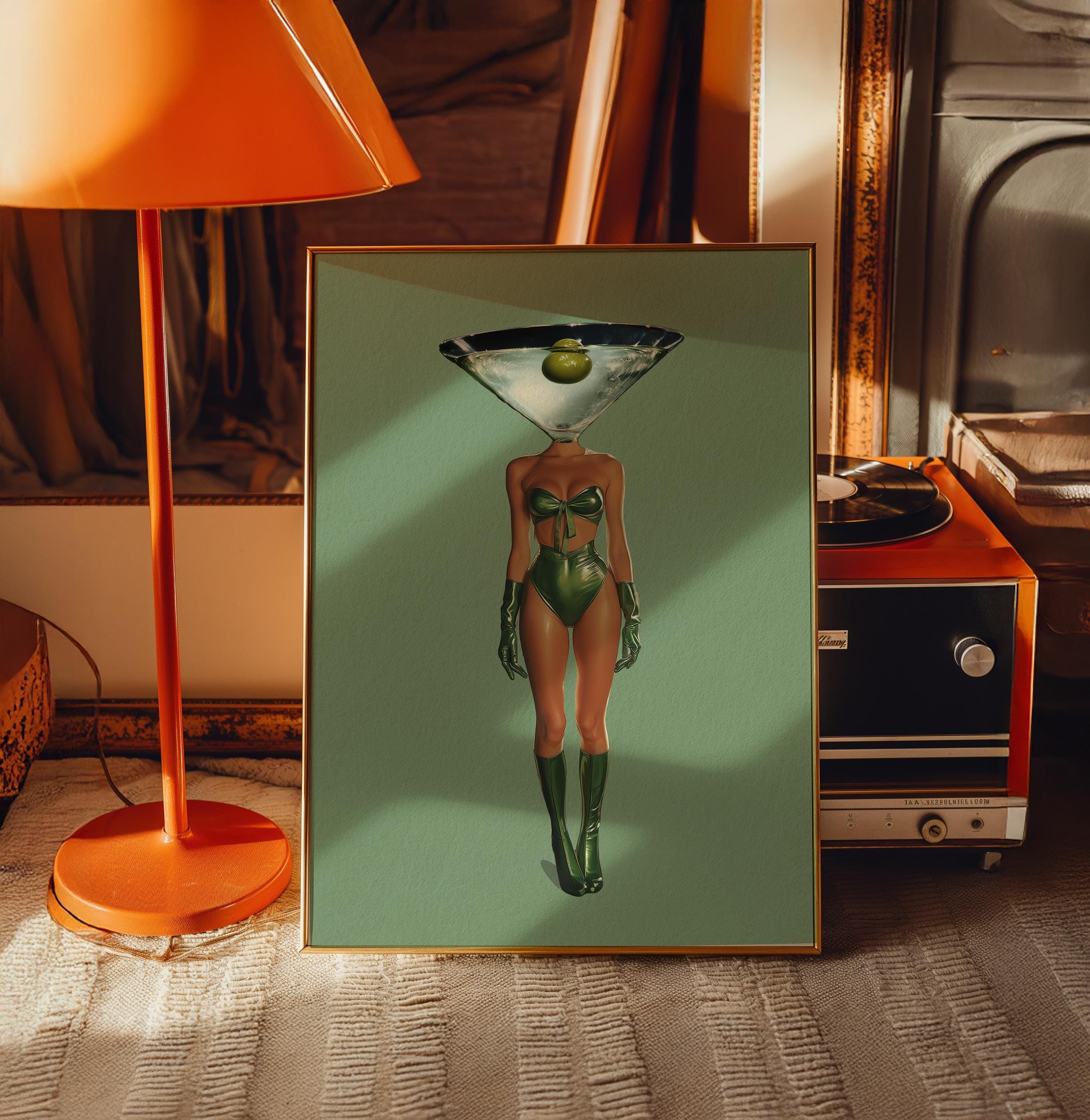 Vintage Dirty Martini Cocktail Art Print: Retro Bar Cart Decor image 3