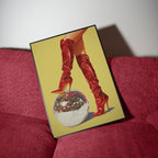 Red Boots Disco Ball Art Print: Trendy Dopamine Decor - 5x7