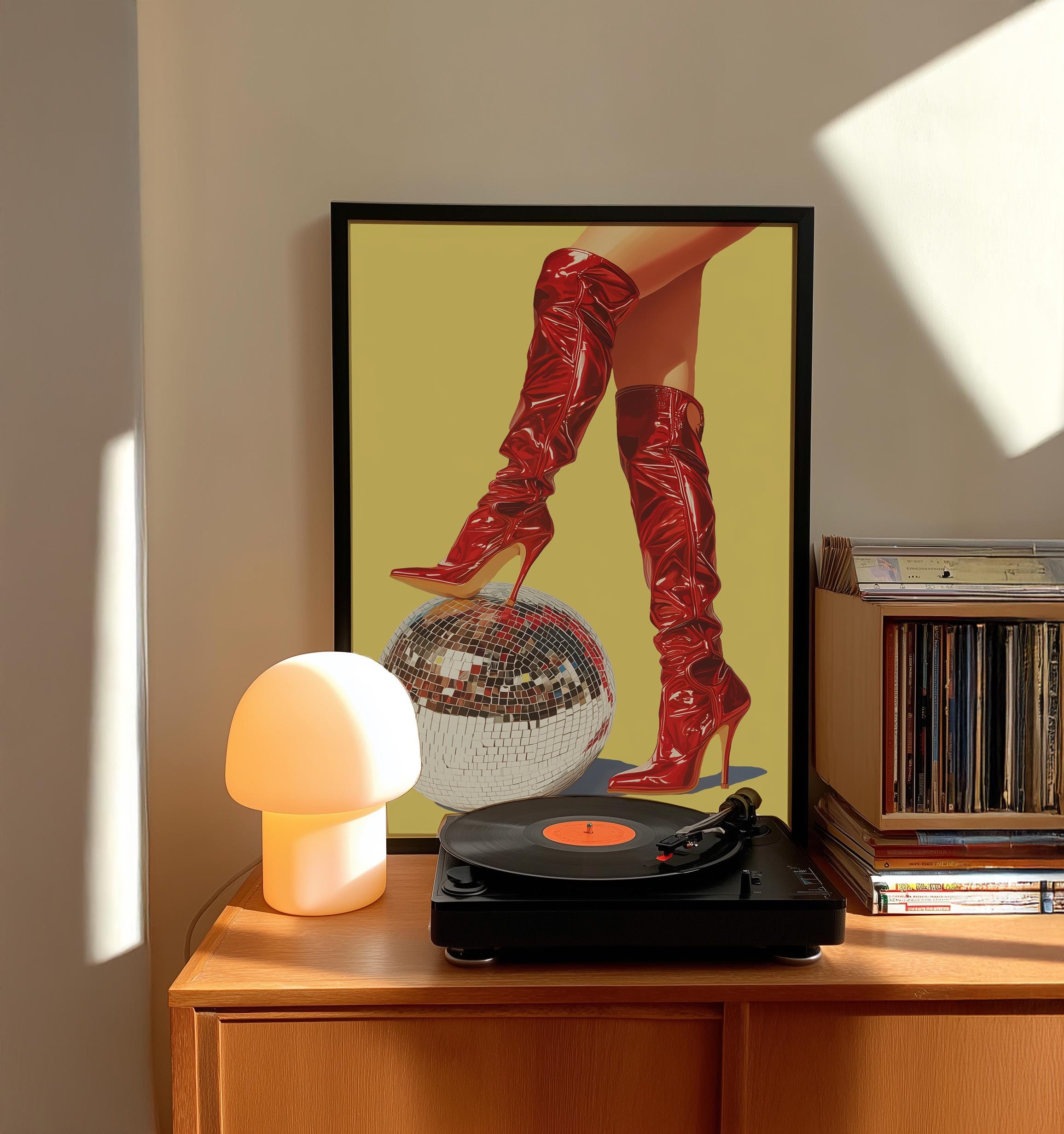 Red Boots Disco Ball Art Print: Trendy Dopamine Decor image 2