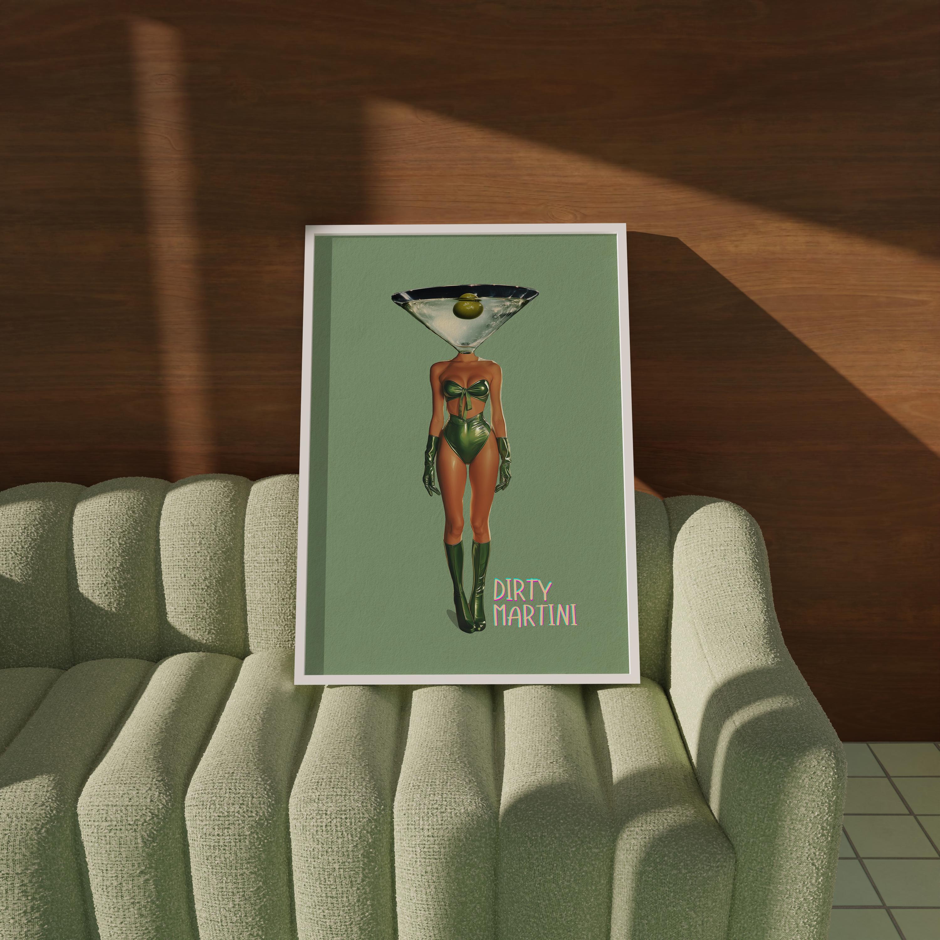 Vintage Dirty Martini Cocktail Art Print: Retro Bar Cart Decor image 2