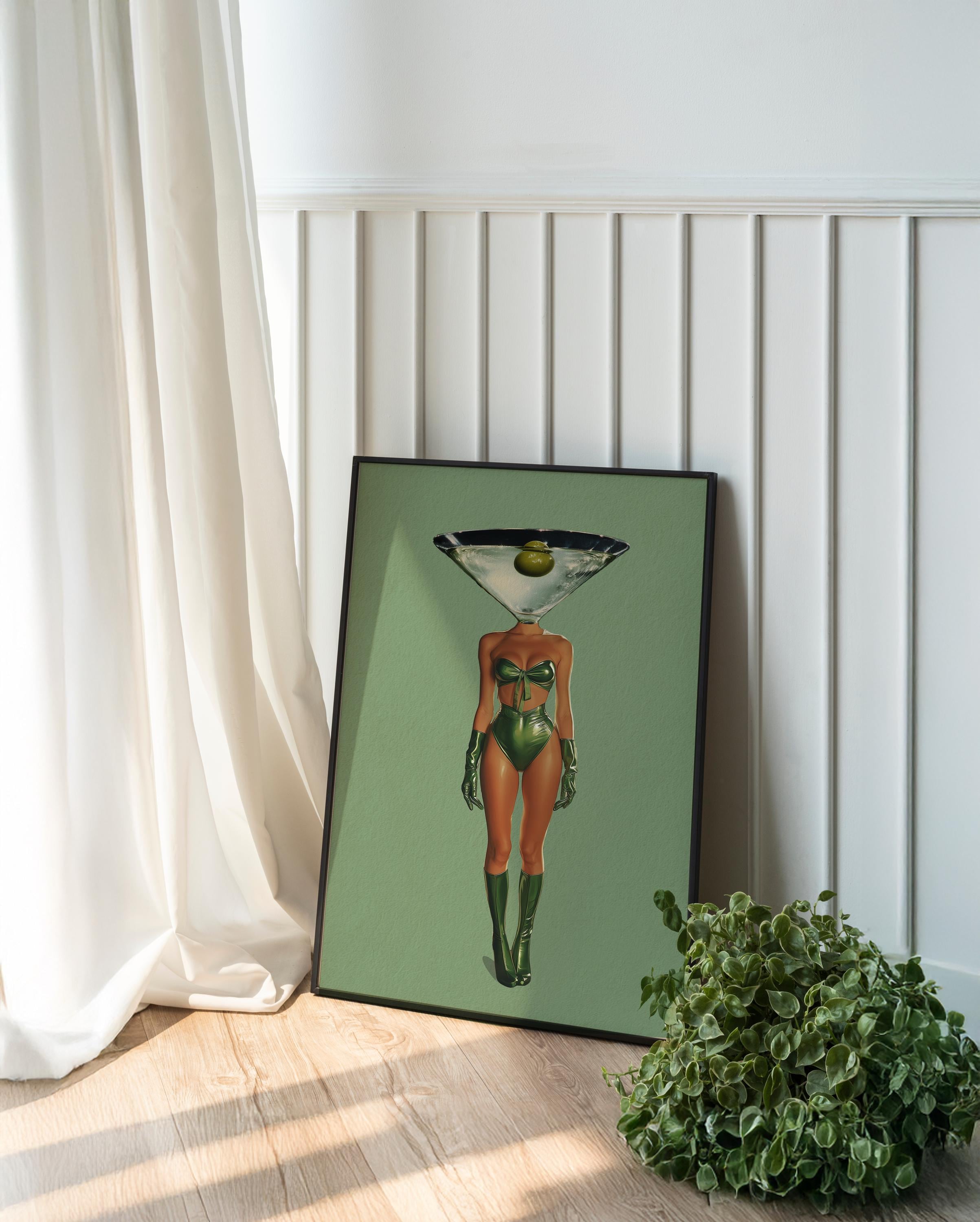Vintage Dirty Martini Cocktail Art Print: Retro Bar Cart Decor - 5x7