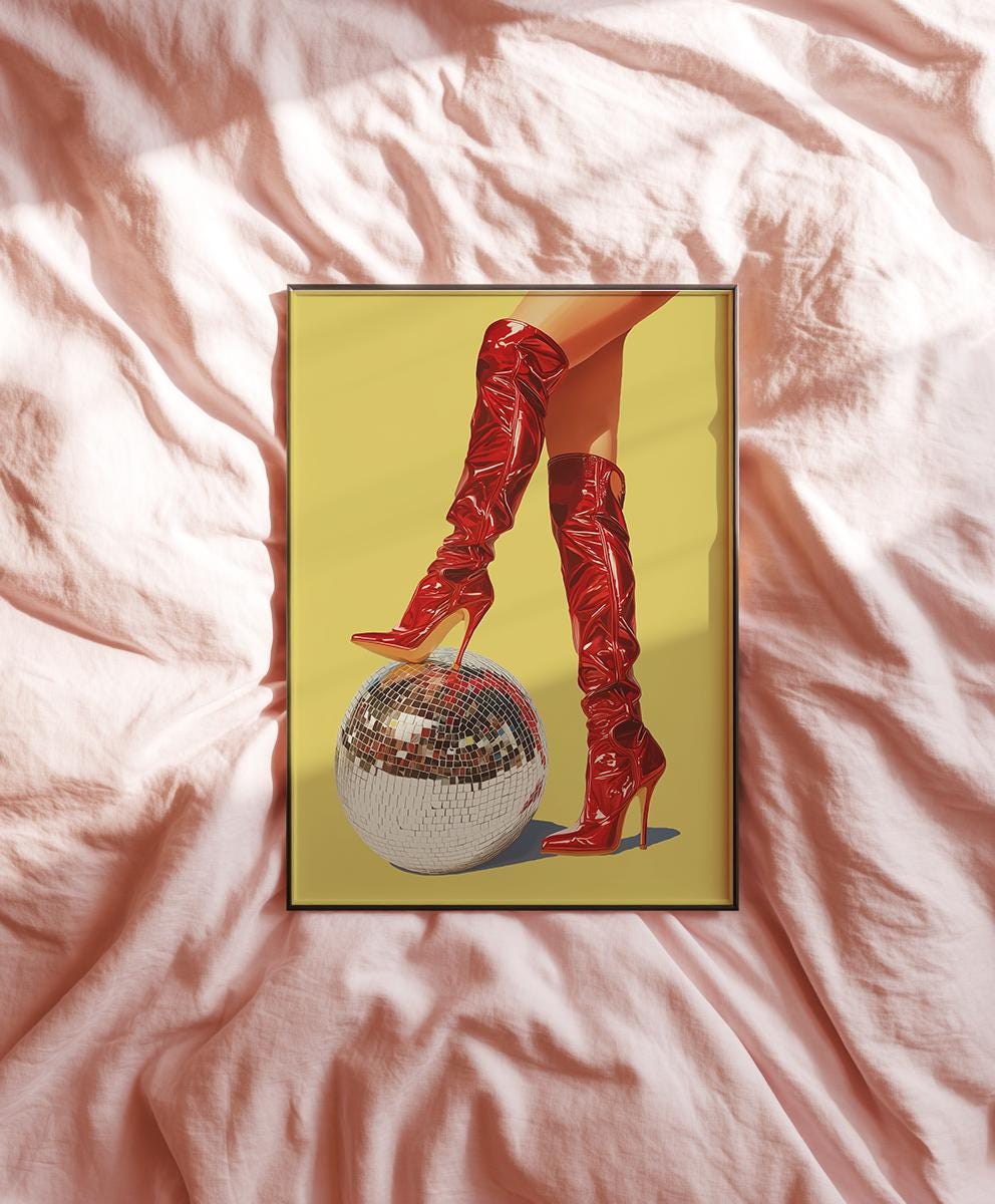 Red Boots Disco Ball Art Print: Trendy Dopamine Decor image 5
