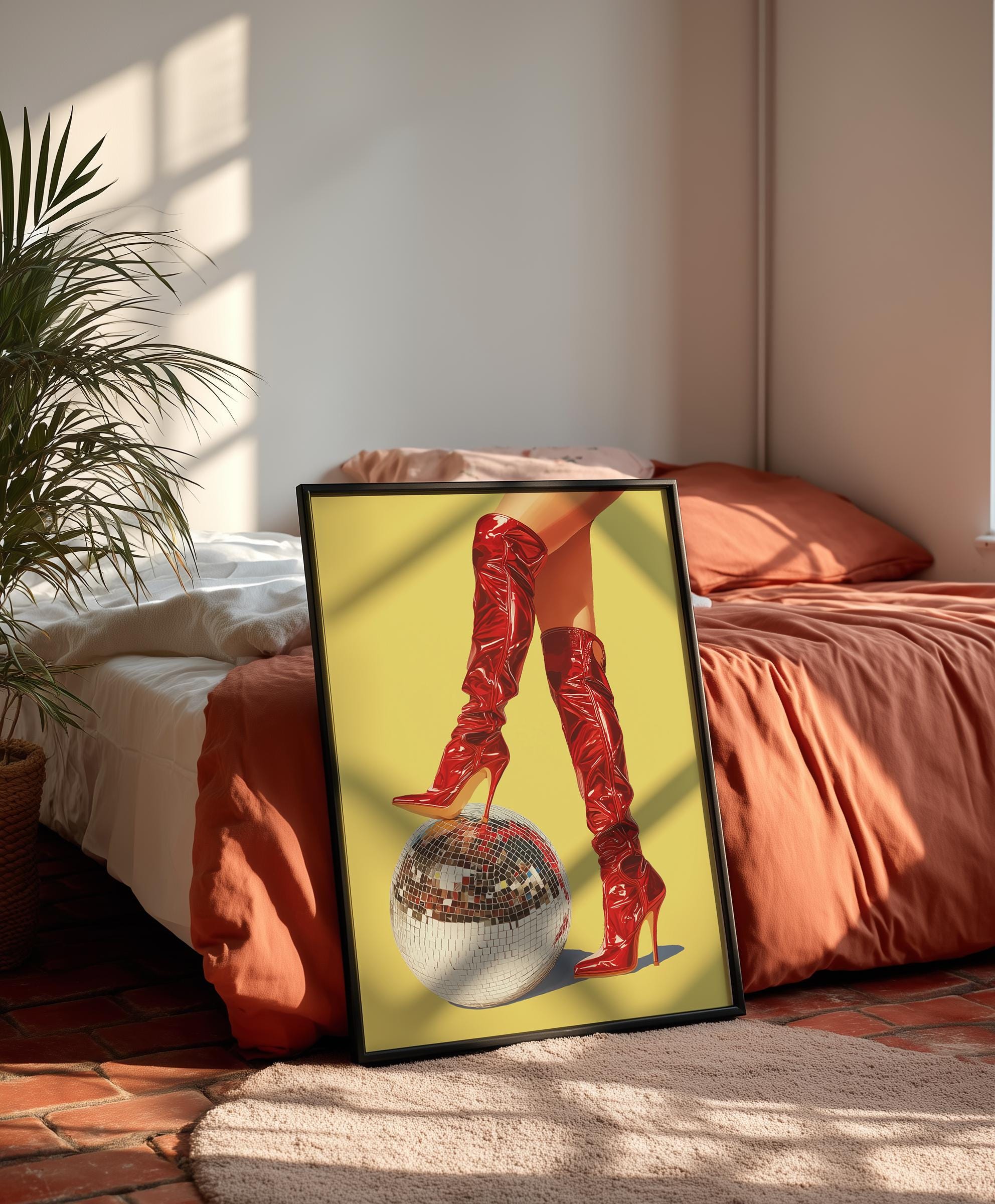 Red Boots Disco Ball Art Print: Trendy Dopamine Decor image 6