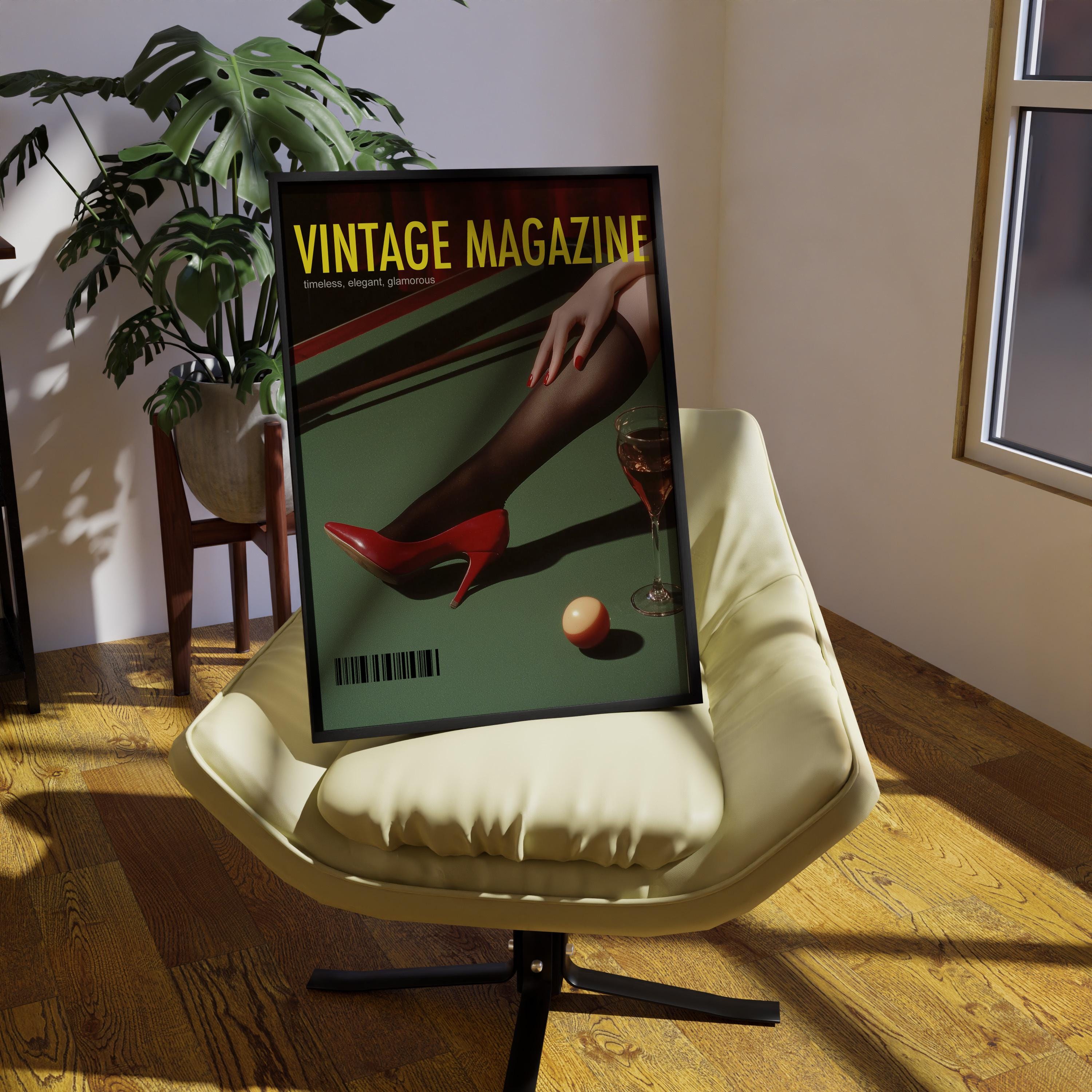 Vintage Magazine Billiard Poster, Retro Wall Art - 5x7