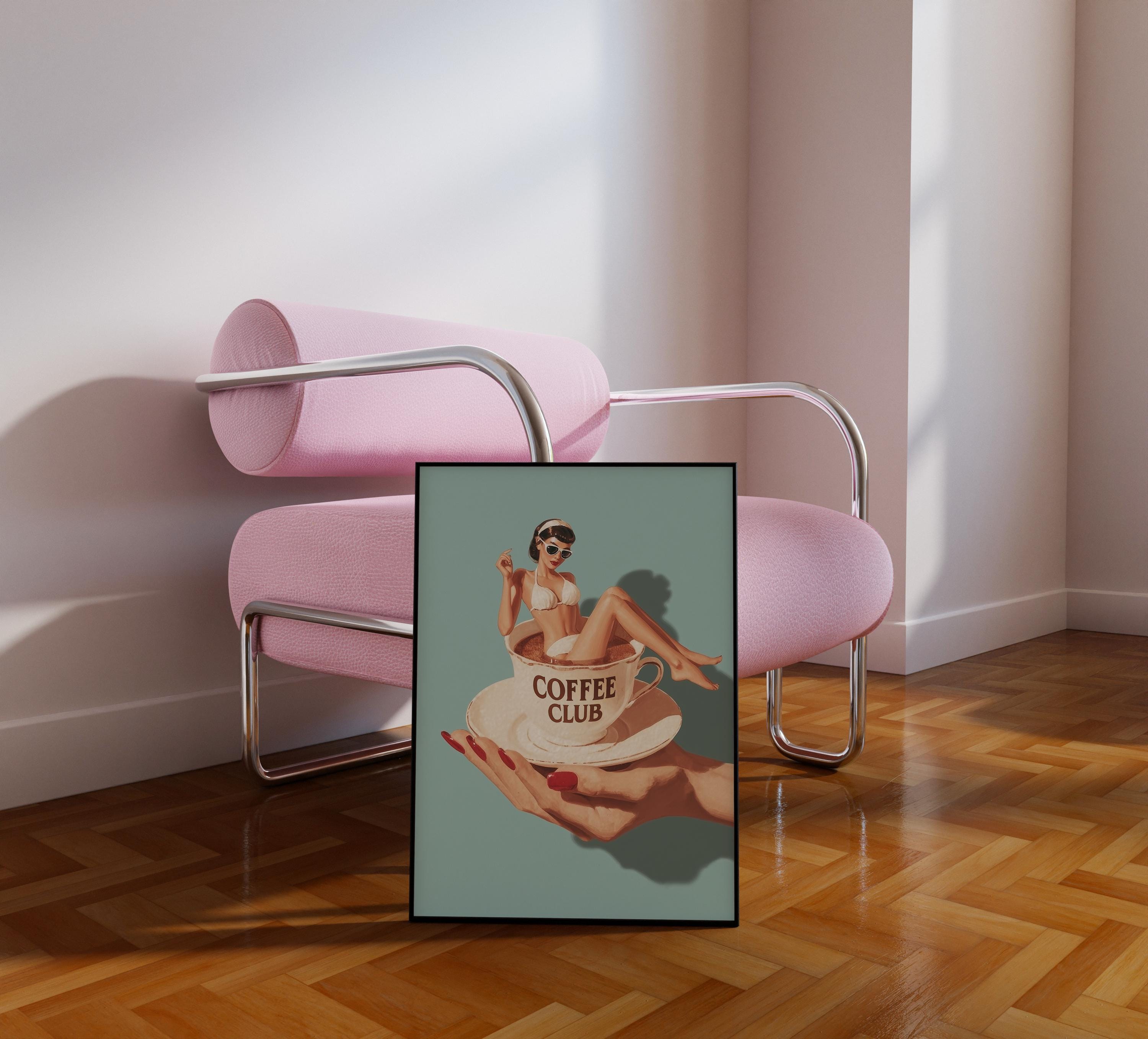 Coffee Club Poster, Retro Espresso Bar Cart, Coffee Club Art Print, Trendy Kitchen Decor, Coffee Lover Wall Art image 2