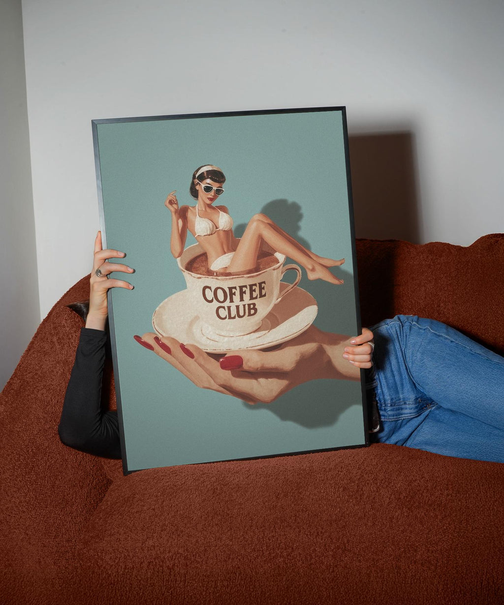 Coffee Club Poster, Retro Espresso Bar Cart, Coffee Club Art Print, Trendy Kitchen Decor, Coffee Lover Wall Art - 5x7