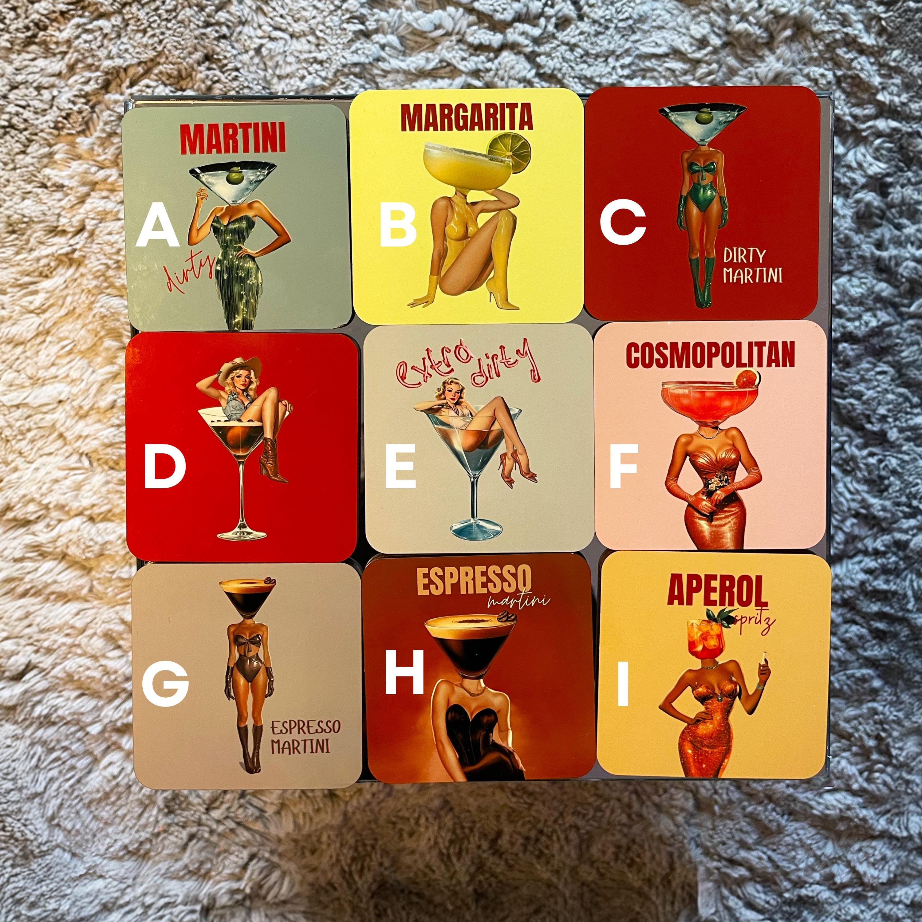 Vintage Cocktail Coasters, Trendy Bar Cart Decor, Dirty Martini Coasters image 2 - Design 25