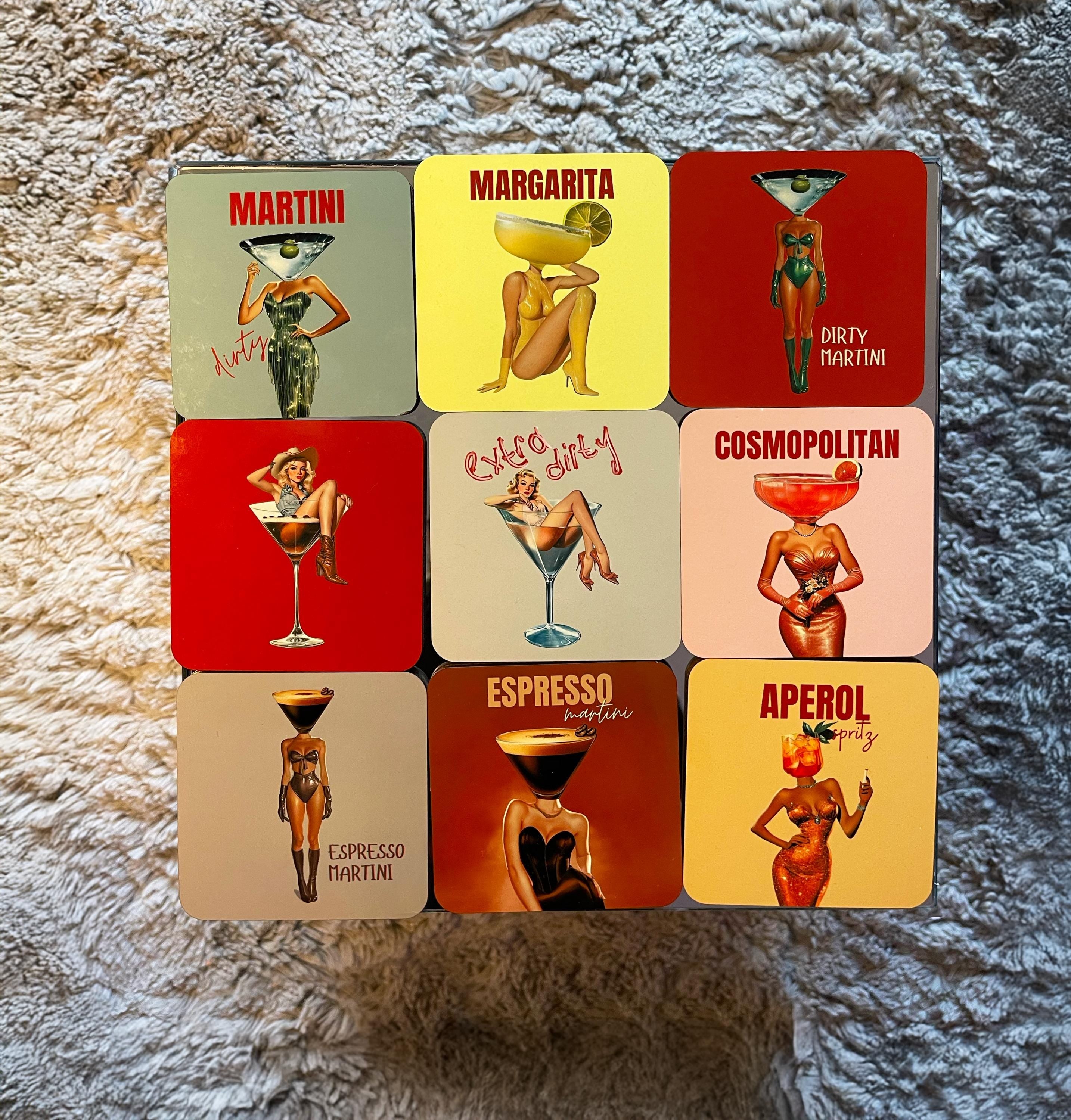 Vintage Cocktail Coasters, Trendy Bar Cart Decor, Dirty Martini Coasters image 4 - Design 25