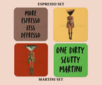 Funky Set of Cocktail Coasters, Trendy Bar Cart Decor, Dirty Martini Coasters, Espresso Martini Art image 2 - Design 22