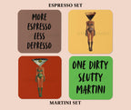 Funky Set of Cocktail Coasters, Trendy Bar Cart Decor, Dirty Martini Coasters, Espresso Martini Art image 2 - Design 14