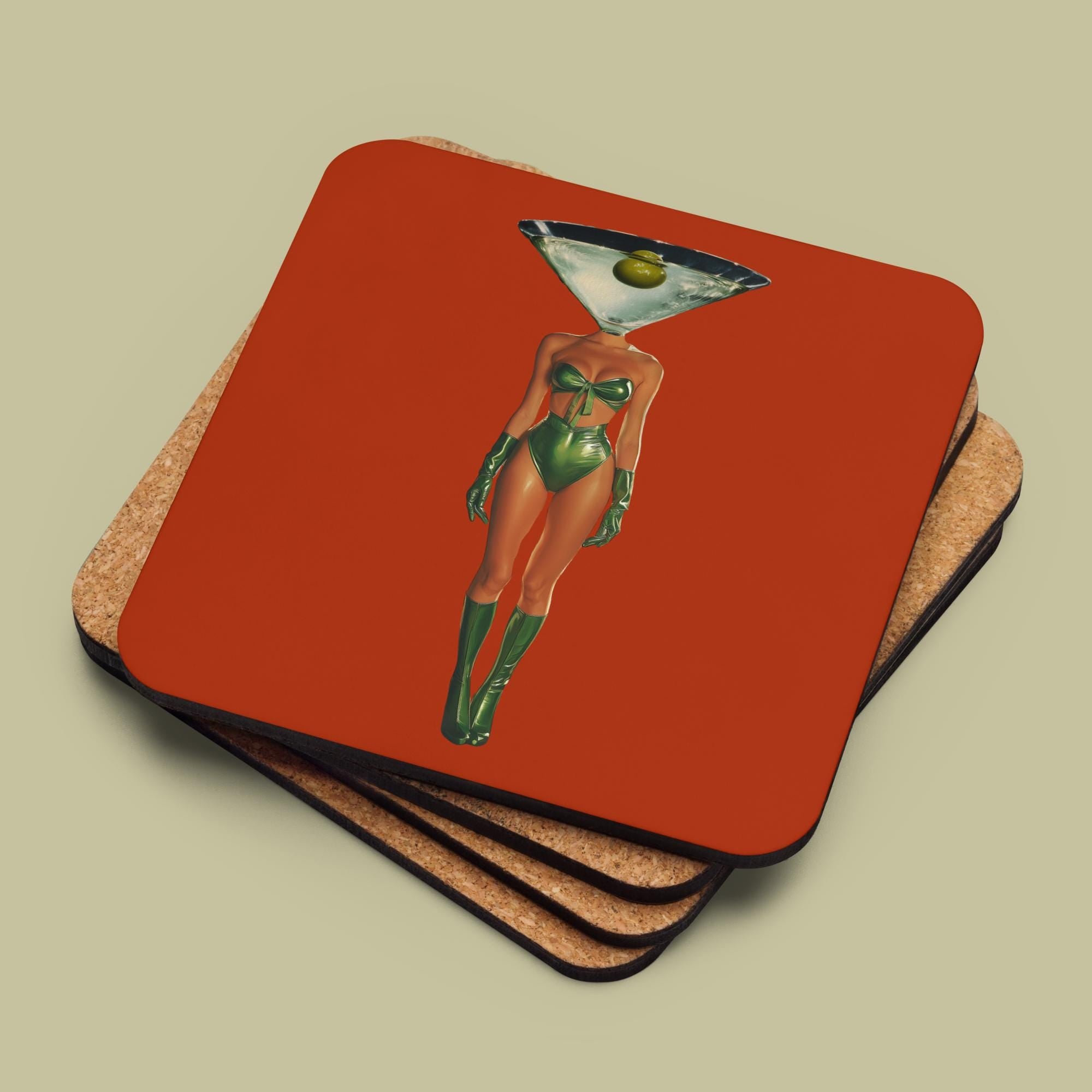Funky Set of Cocktail Coasters, Trendy Bar Cart Decor, Dirty Martini Coasters, Espresso Martini Art image 4 - Design 06