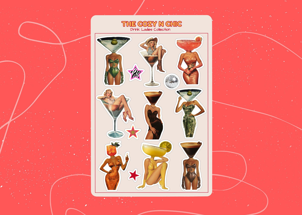 Cocktail Art Sticker Sheet, Funny Planner Stickers (4x6) image 3 - Design 04