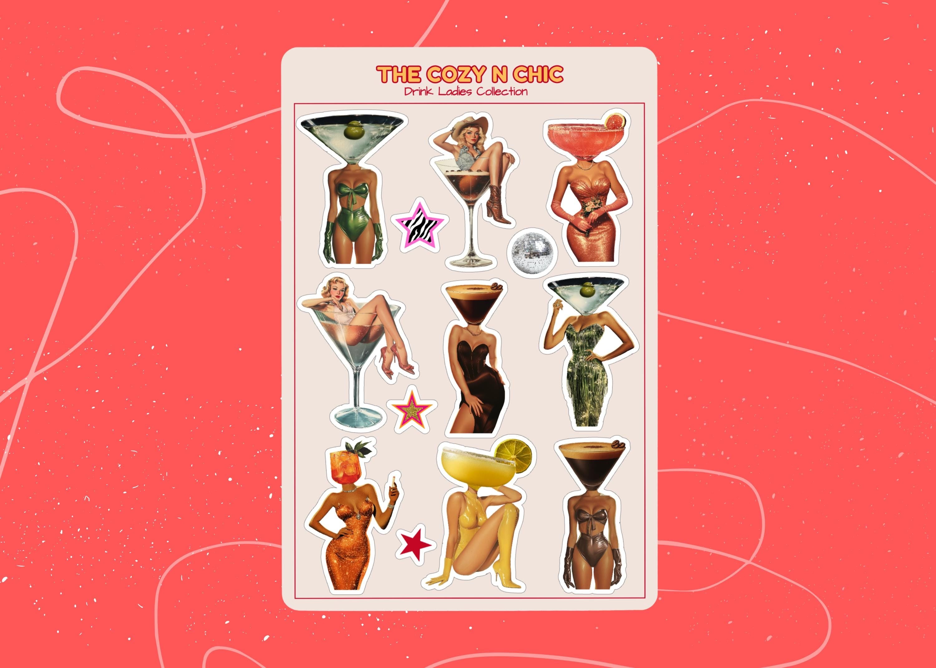 Cocktail Art Sticker Sheet, Funny Planner Stickers (4x6) image 3