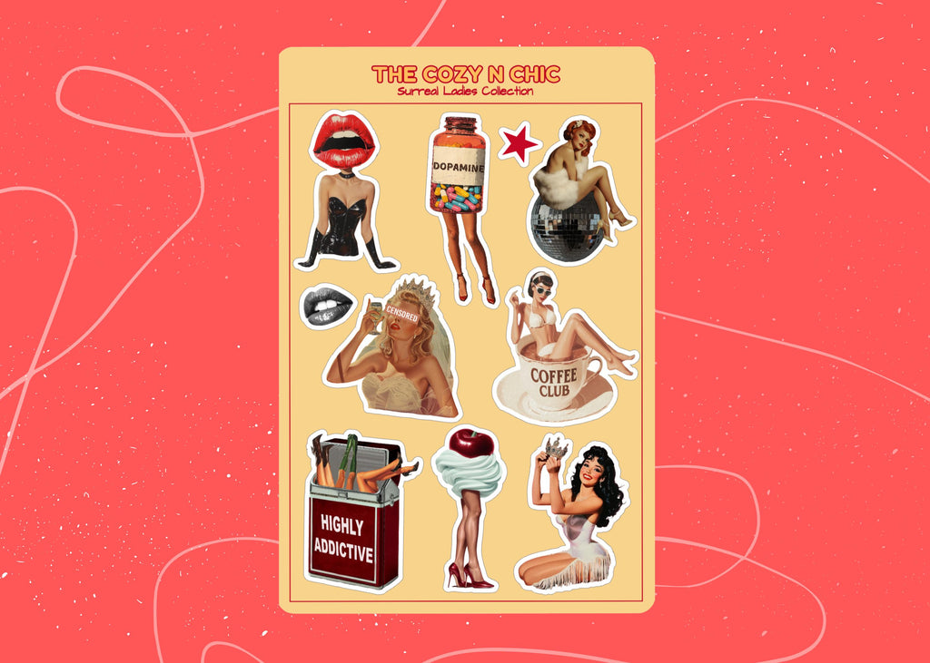 Surreal Art Vinyl Sticker Sheet, Vintage Retro Laptop Stickers, Kindle Sticker (4x6 in) image 4 - Design 05