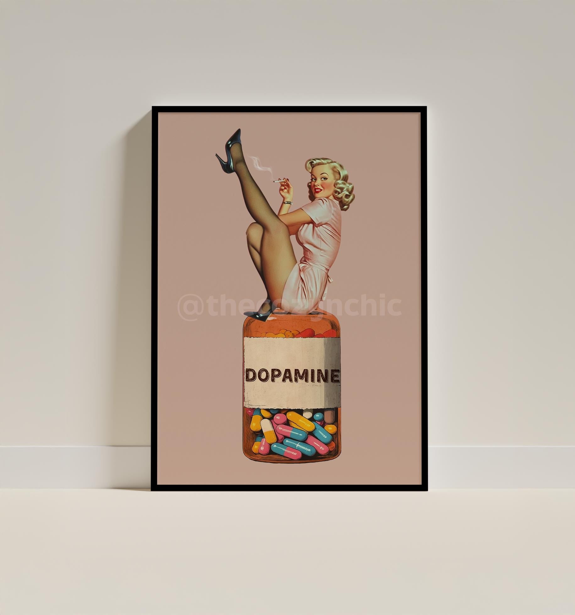 Retro Dopamine Pill Art Print: Surreal Collage Poster - 5x7