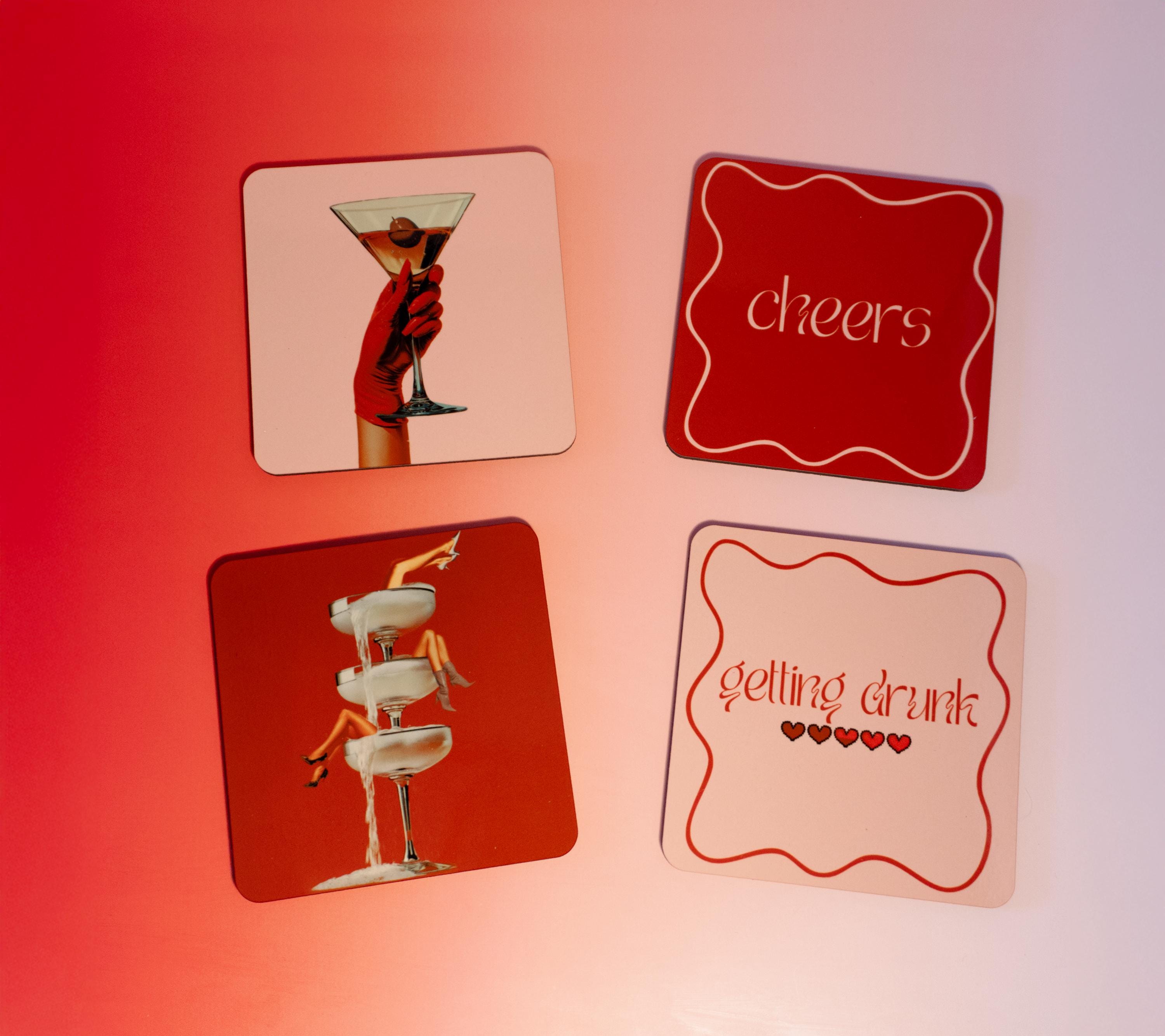 Funky Cocktail Coasters, Trendy Bar Cart Decor, Home Decor Art, Set of 4 - Default Title - Design 07