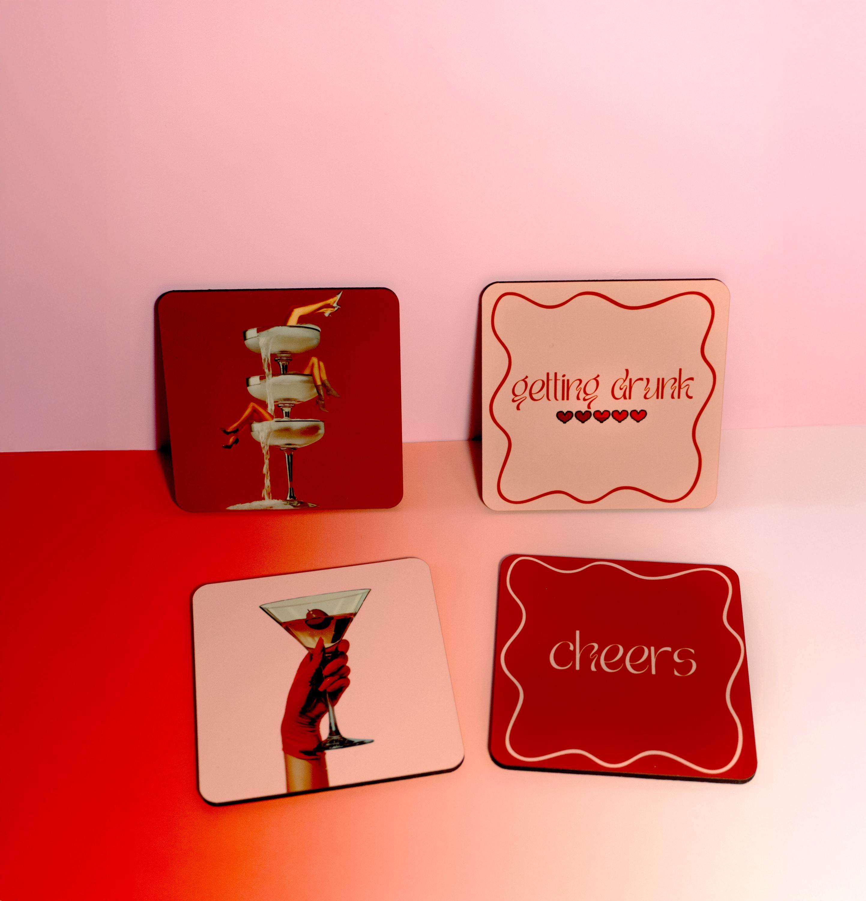 Funky Cocktail Coasters, Trendy Bar Cart Decor, Home Decor Art, Set of 4 image 2 - Design 15