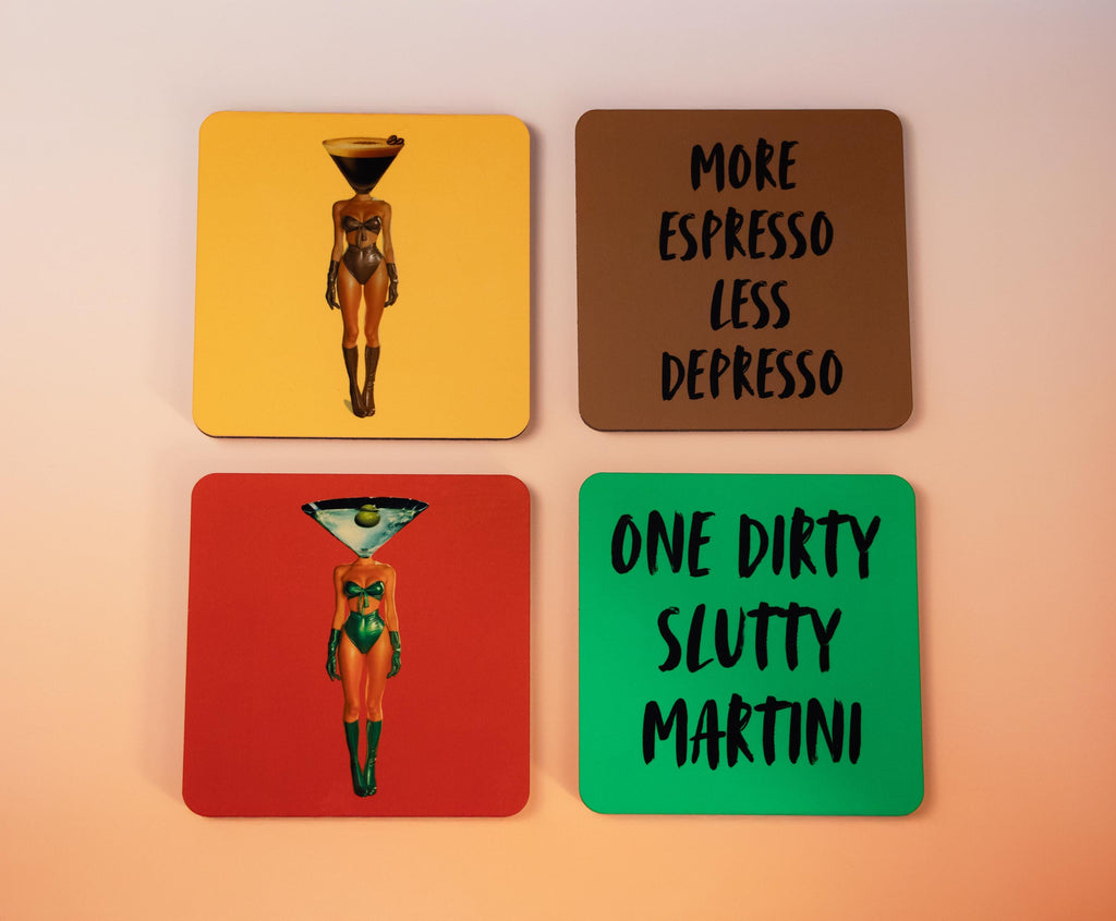 Funky Set of Cocktail Coasters, Trendy Bar Cart Decor, Dirty Martini Coasters, Espresso Martini Art - Default Title - Design 18