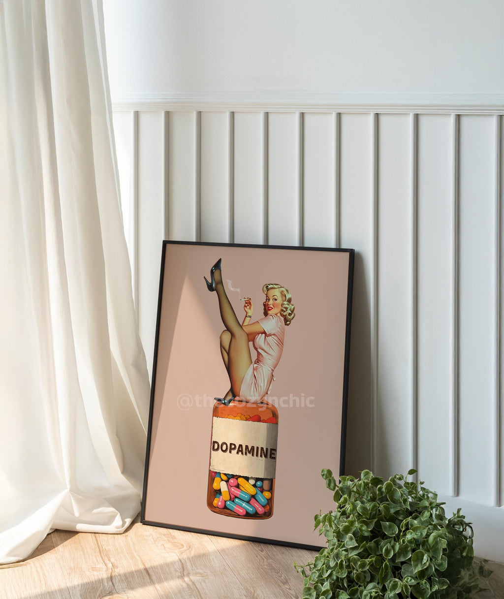 Retro Dopamine Pill Art Print: Surreal Collage Poster image 2