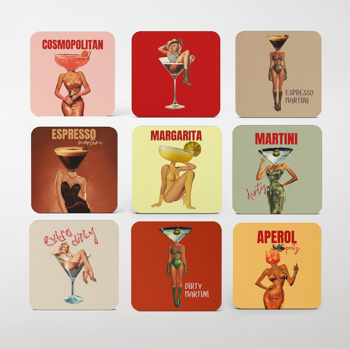Vintage Cocktail Coasters, Trendy Bar Cart Decor, Dirty Martini Coasters image 8 - Design 17