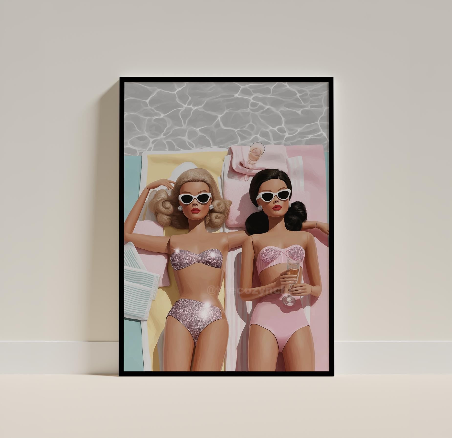 Retro Doll Beach Poster, Coastal Wall Decor - 5x7