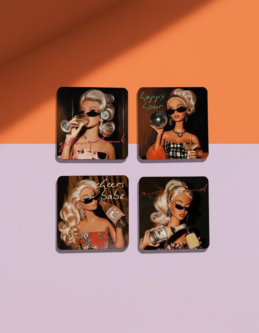 Cocktail Coasters Set, Trendy Bar Cart Decor, Retro Coasters image 3