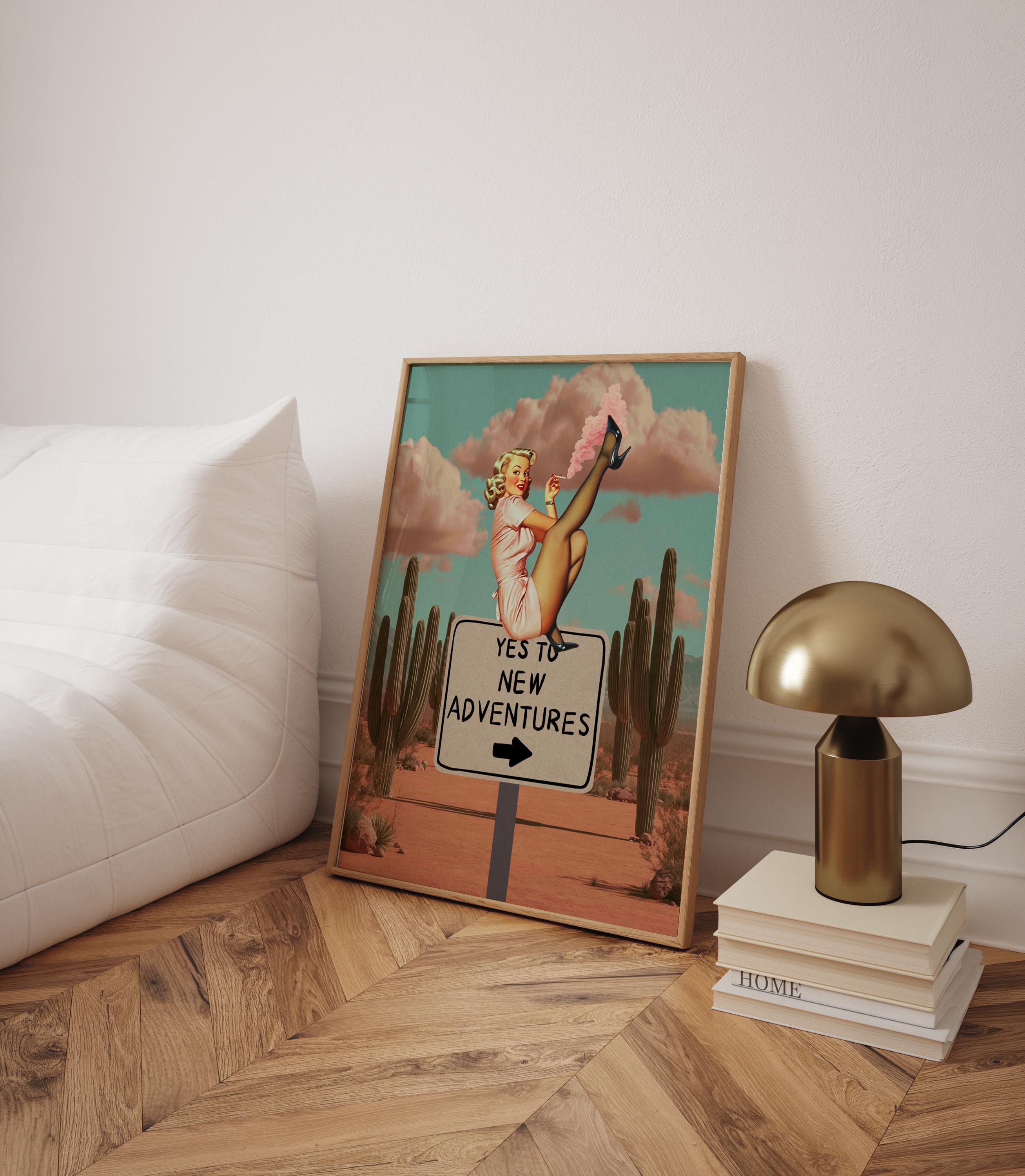 Retro Cowgirl Print, Pink Desert Wall Art, Vintage Home Decor Art image 5