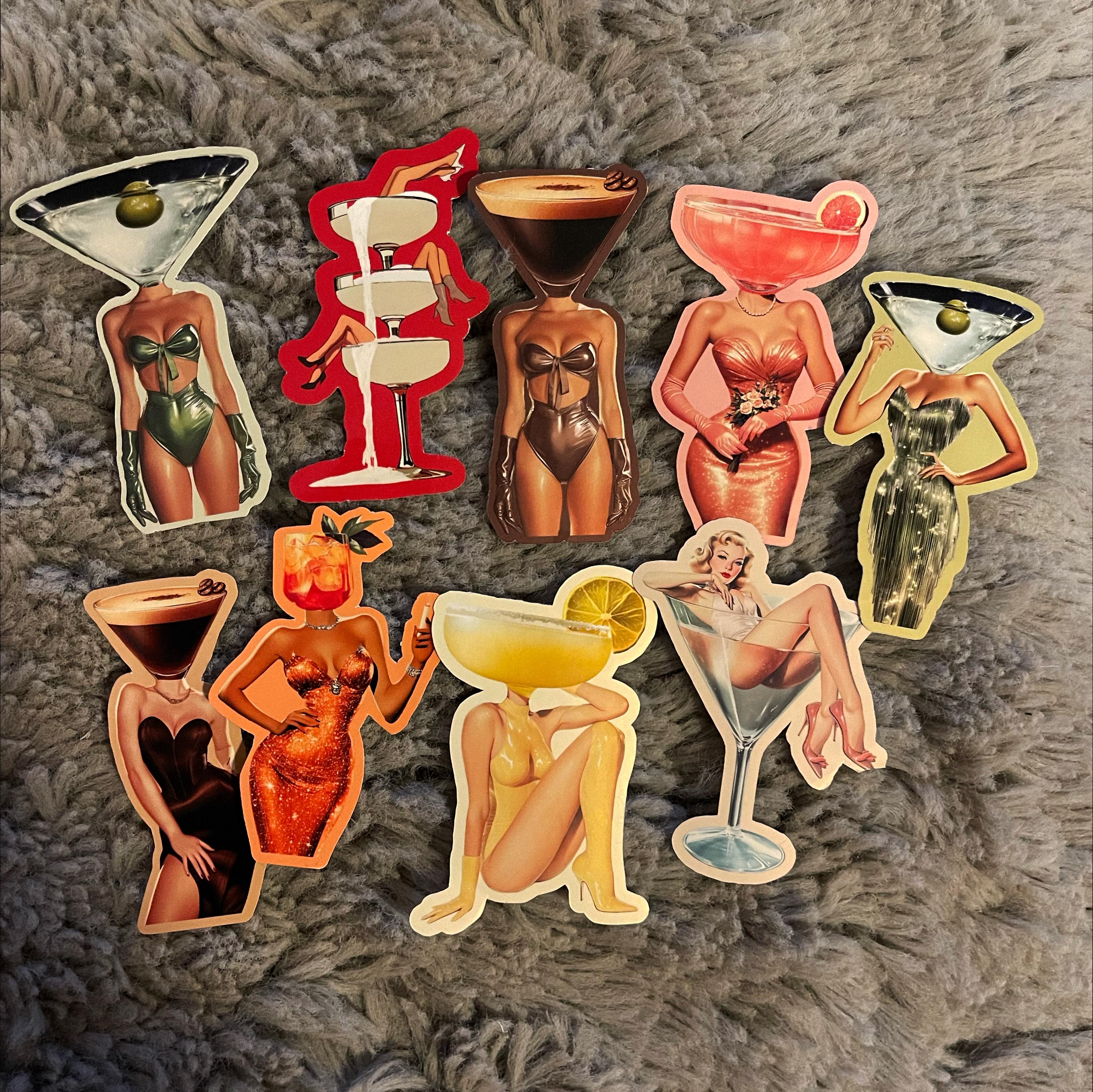 Funny Sticker Pack, Junk Journal supplies, Waterproof Vinyl Cocktail Stickers image 3 - Design 09