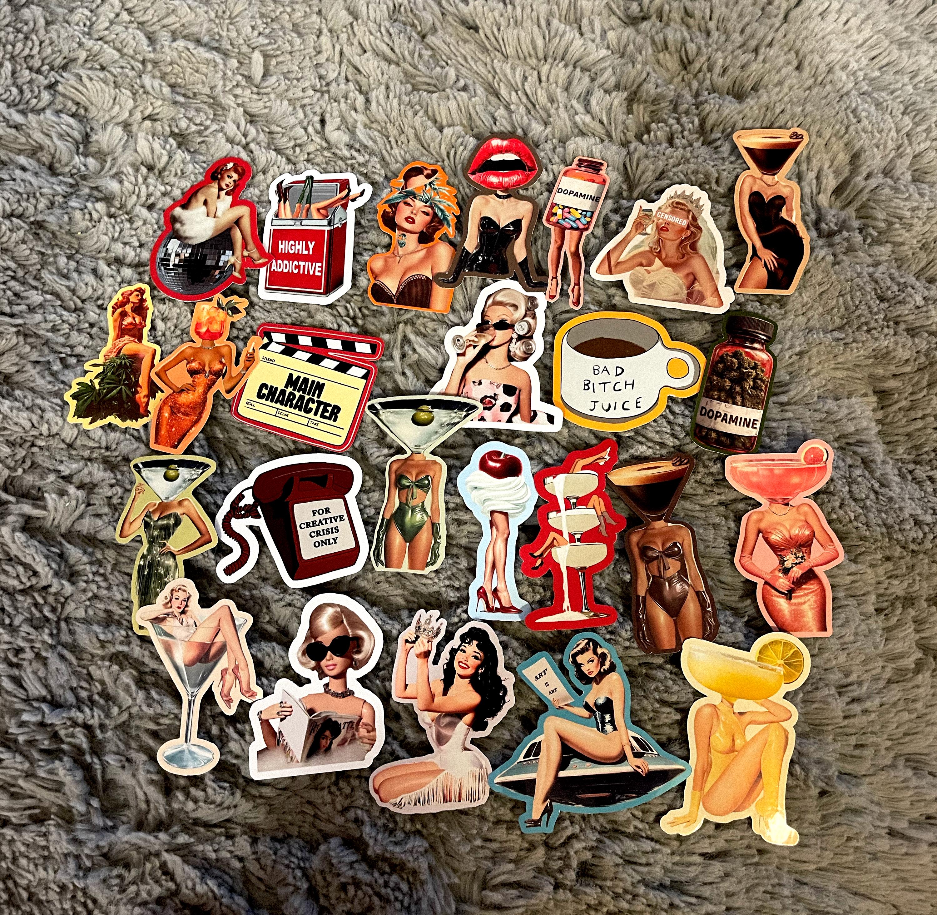 Funny Sticker Pack, Junk Journal supplies, Waterproof Vinyl Cocktail Stickers image 2 - Design 09