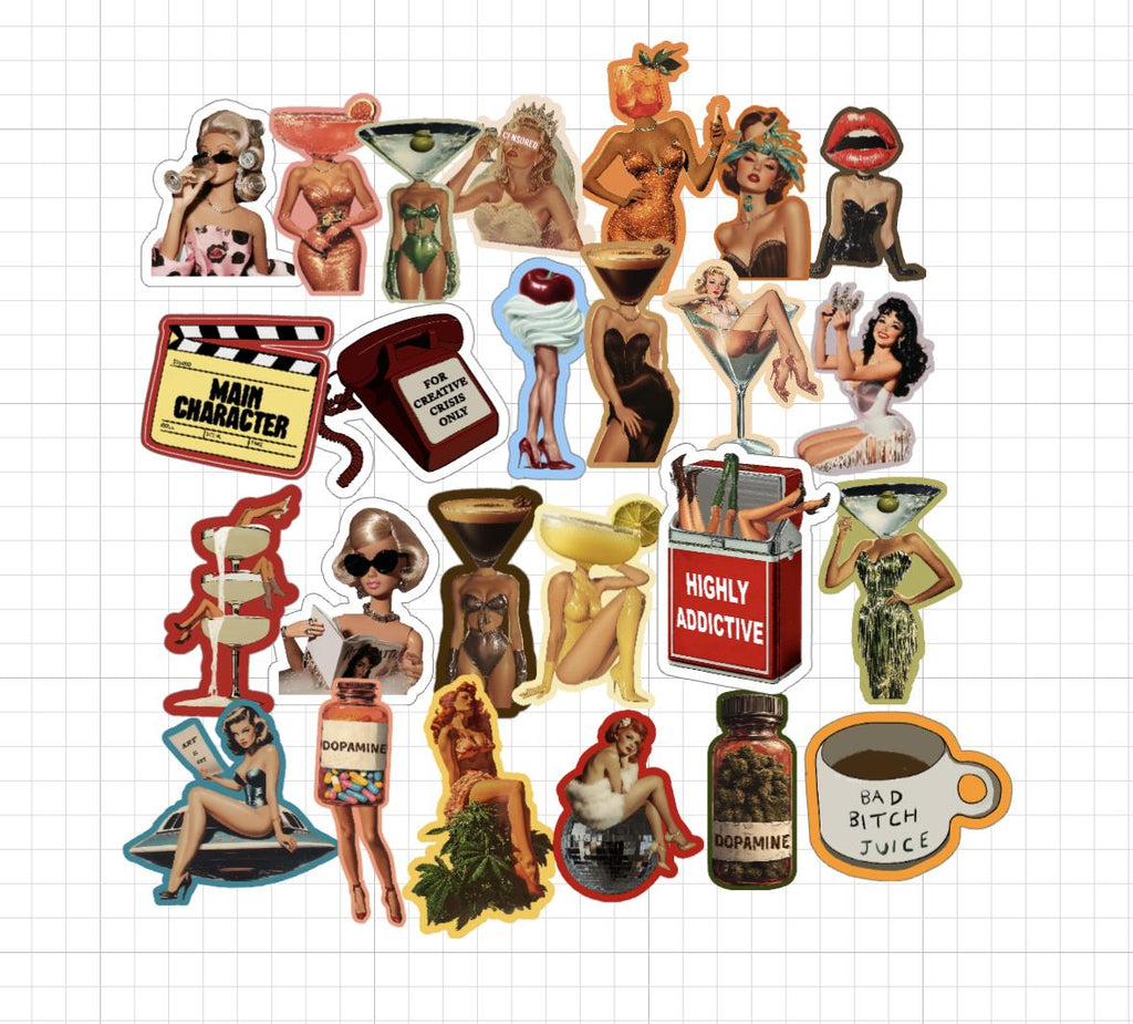 Funny Sticker Pack, Junk Journal supplies, Waterproof Vinyl Cocktail Stickers - Default Title - Design 15