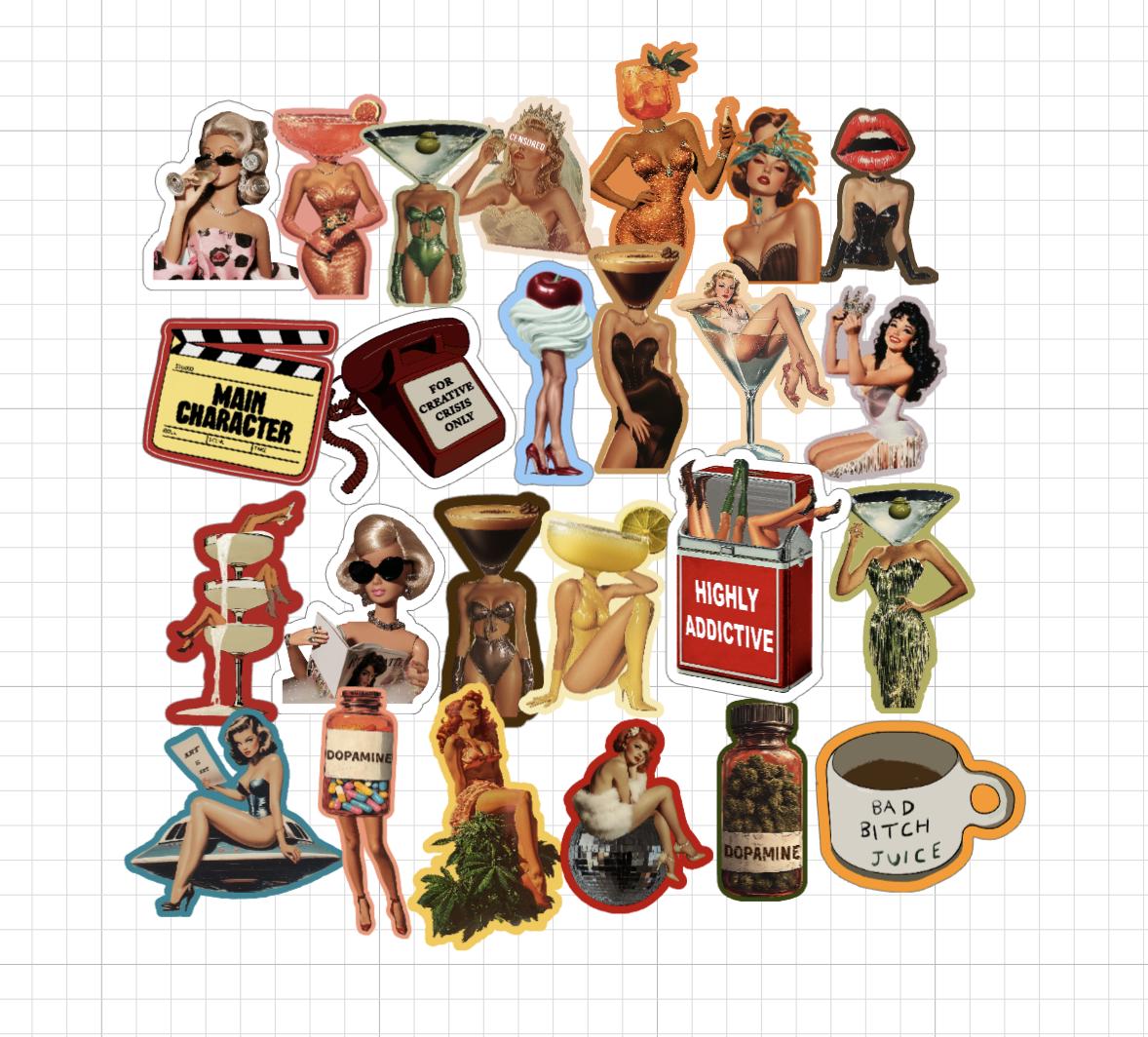 Funny Sticker Pack, Junk Journal supplies, Waterproof Vinyl Cocktail Stickers - Default Title - Design 15
