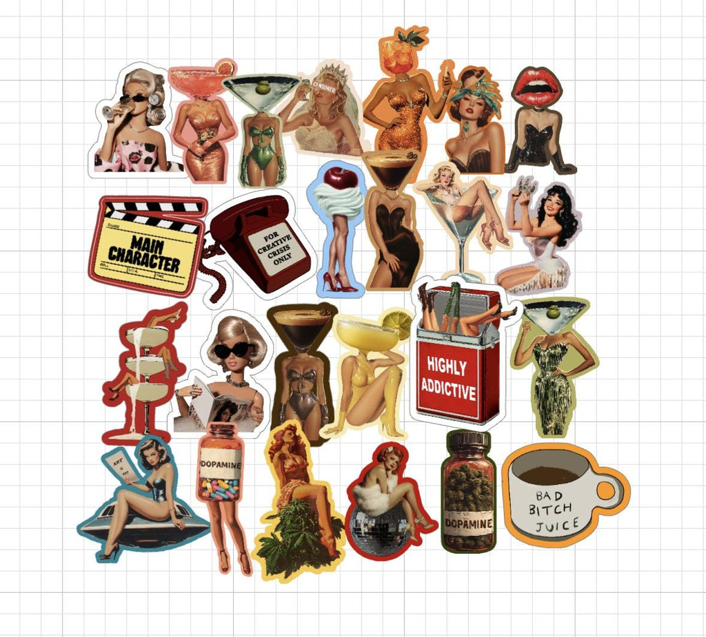 Funny Sticker Pack, Junk Journal supplies, Waterproof Vinyl Cocktail Stickers - Default Title - Design 27