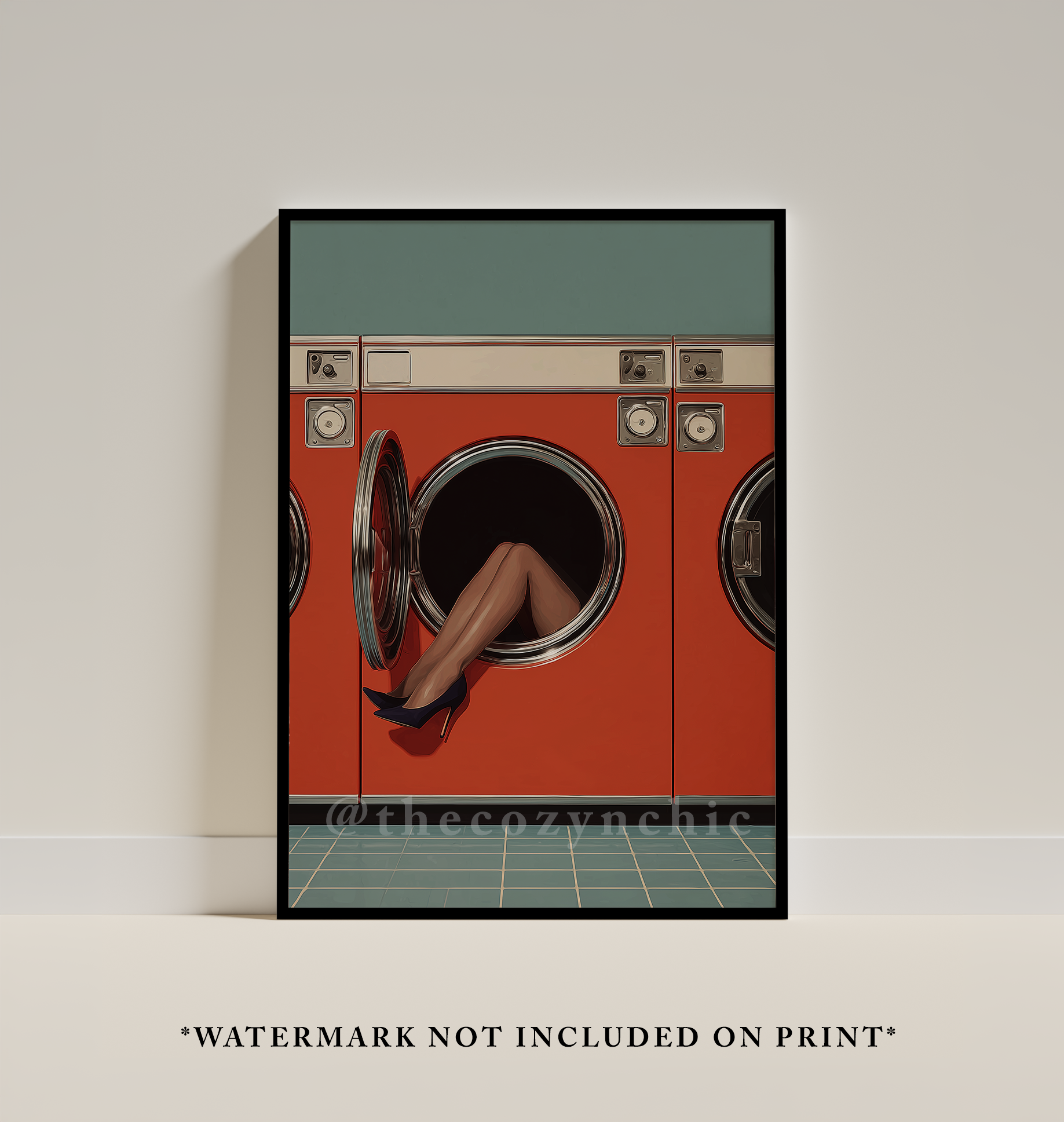 Woman Legs in Laundry Room Art Poster | Minimalist Abstract Wall Decor | Vintage Laundry Print