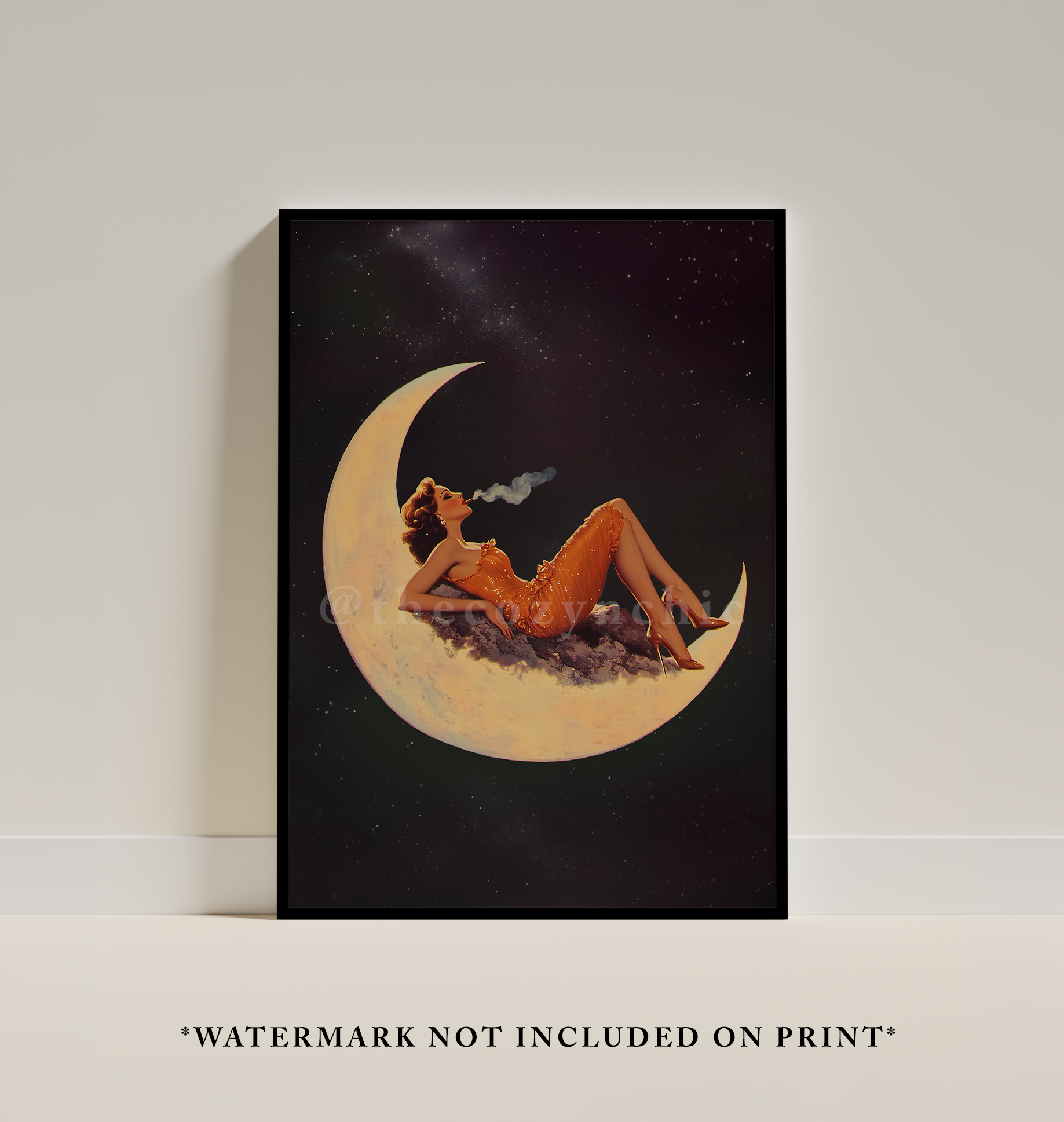 Retro Moon Art Print: Vintage Cosmic Surrealism