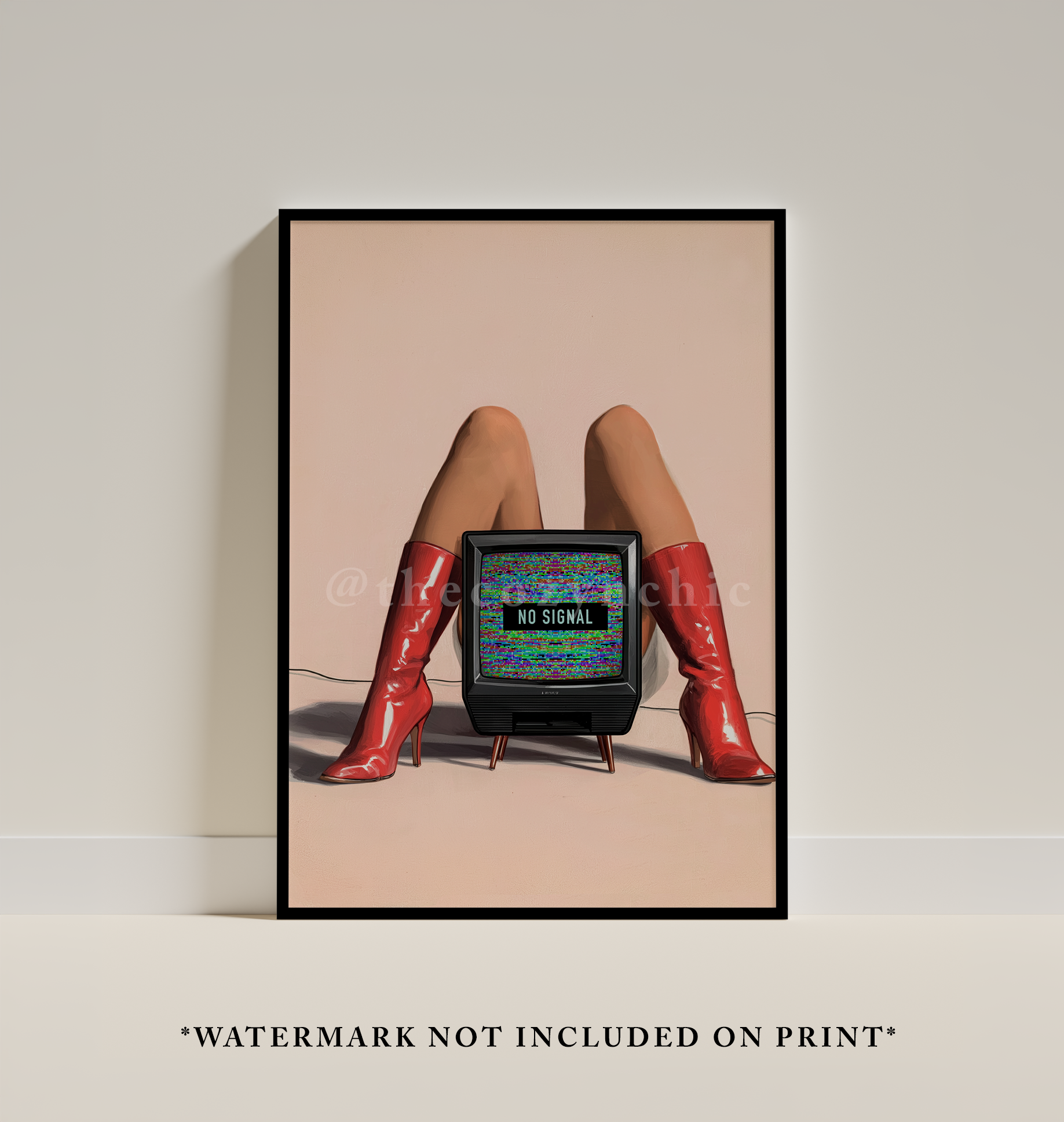 Vintage Dopamine Red Boots Print: Retro Surreal Collage Wall Art