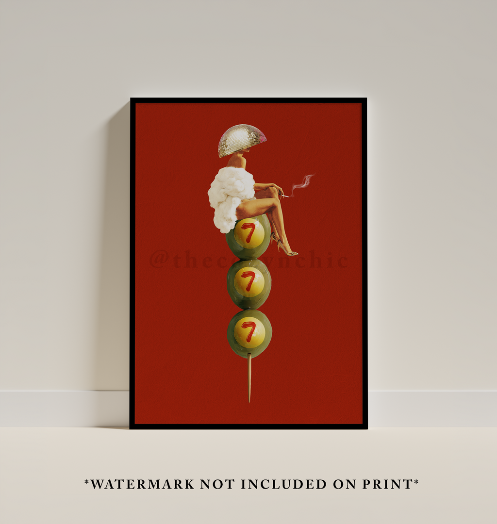 Retro Martini Olive Art Print, Funky Cocktail Poster