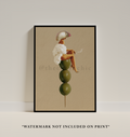 Funky Martini Olive Art Print, Retro Cocktail Bar Decor
