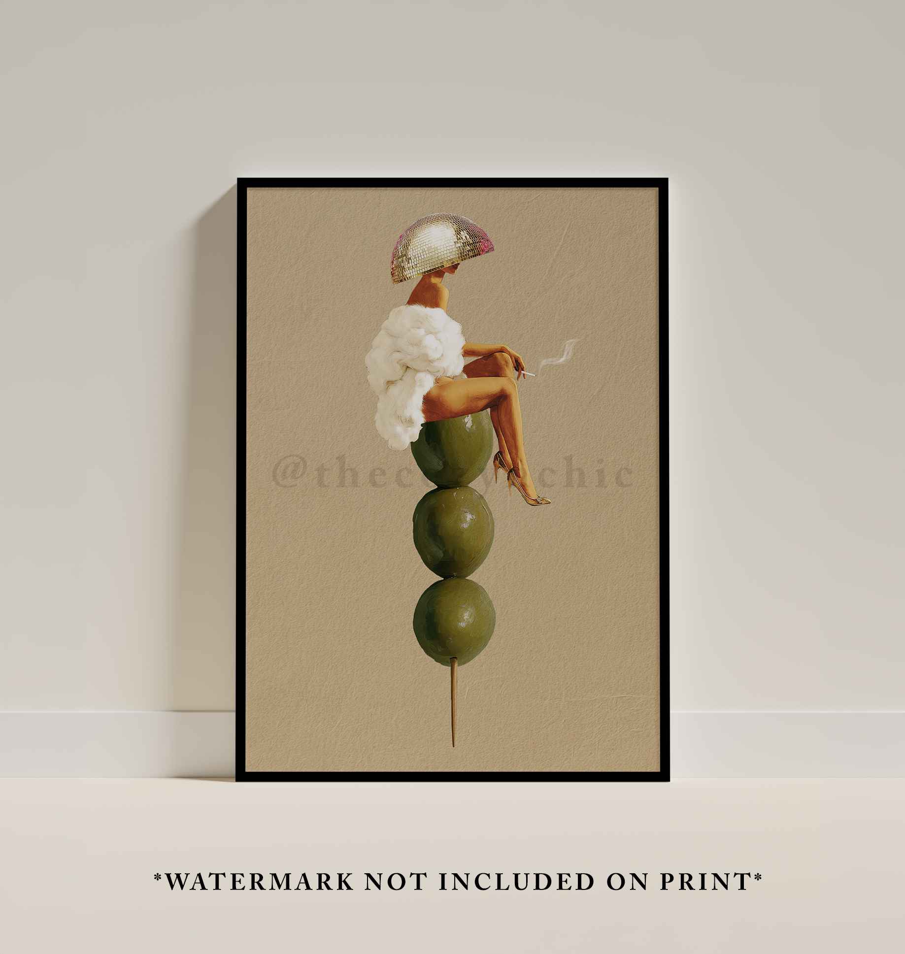 Funky Martini Olive Art Print, Retro Cocktail Bar Decor