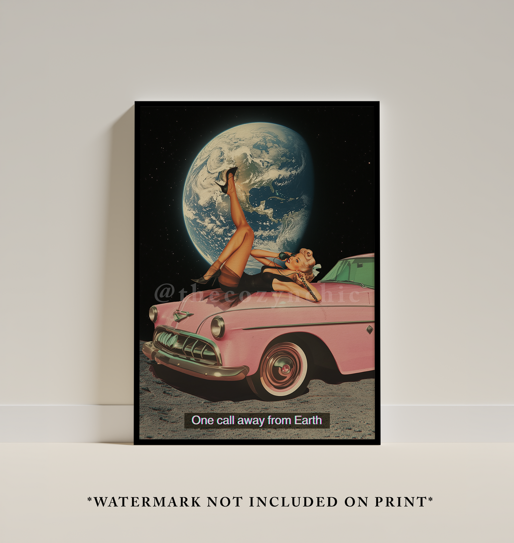 Vintage Space Woman Art Print, Retro Cosmic Poster