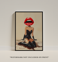 Red Lips Woman Art Print: Retro Eclectic Dorm Decor