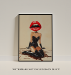 Red Lips Woman Art Print: Retro Eclectic Dorm Decor