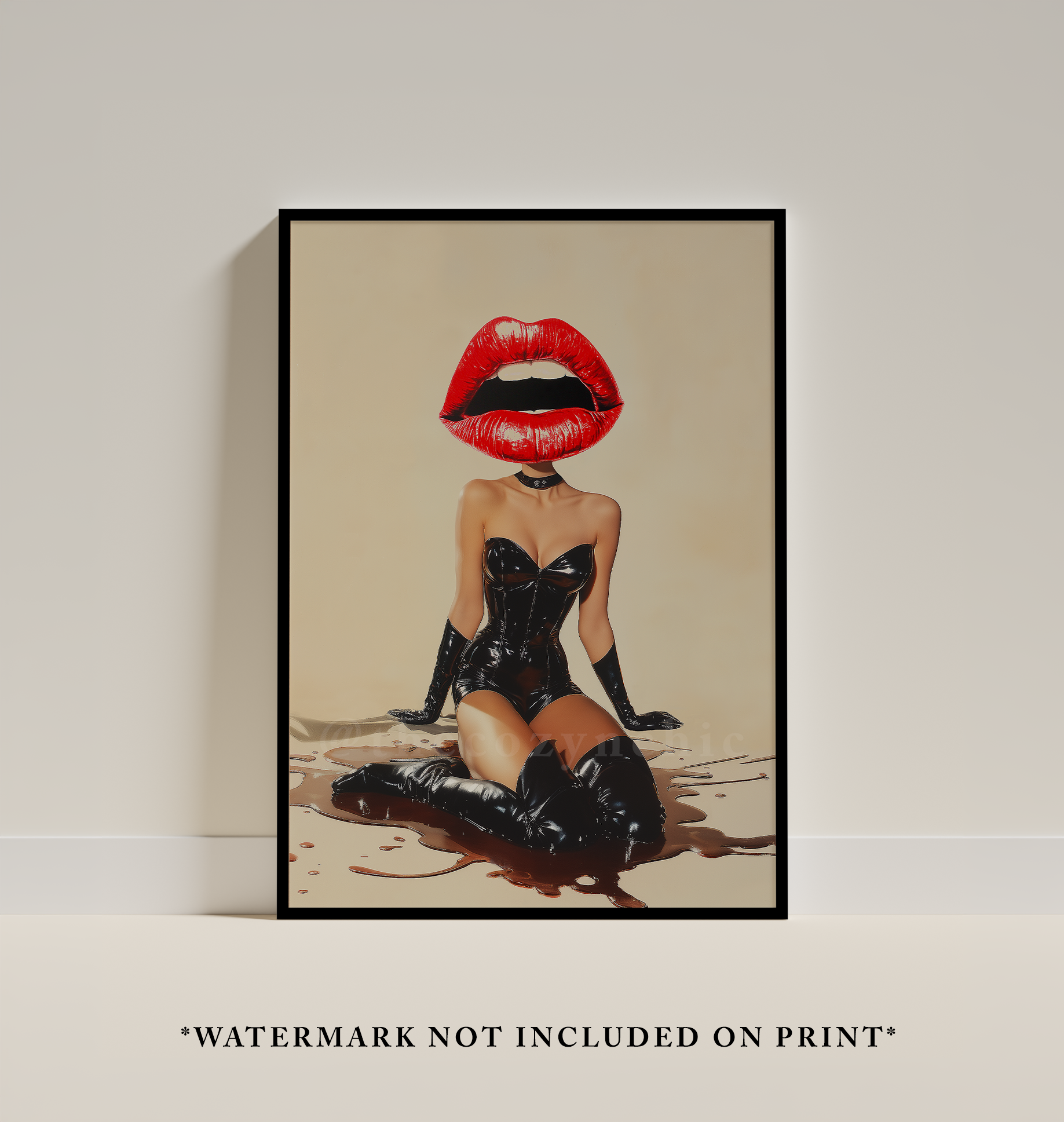 Red Lips Woman Art Print: Retro Eclectic Dorm Decor