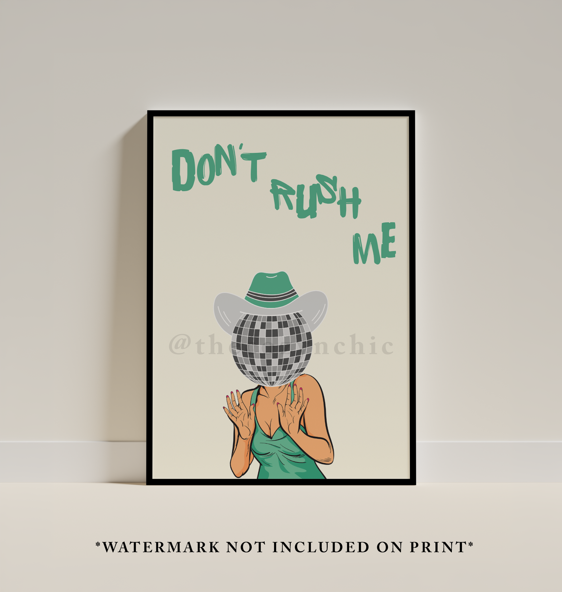 Disco Ball Cowgirl Art Print: Sage Green Dorm Decor