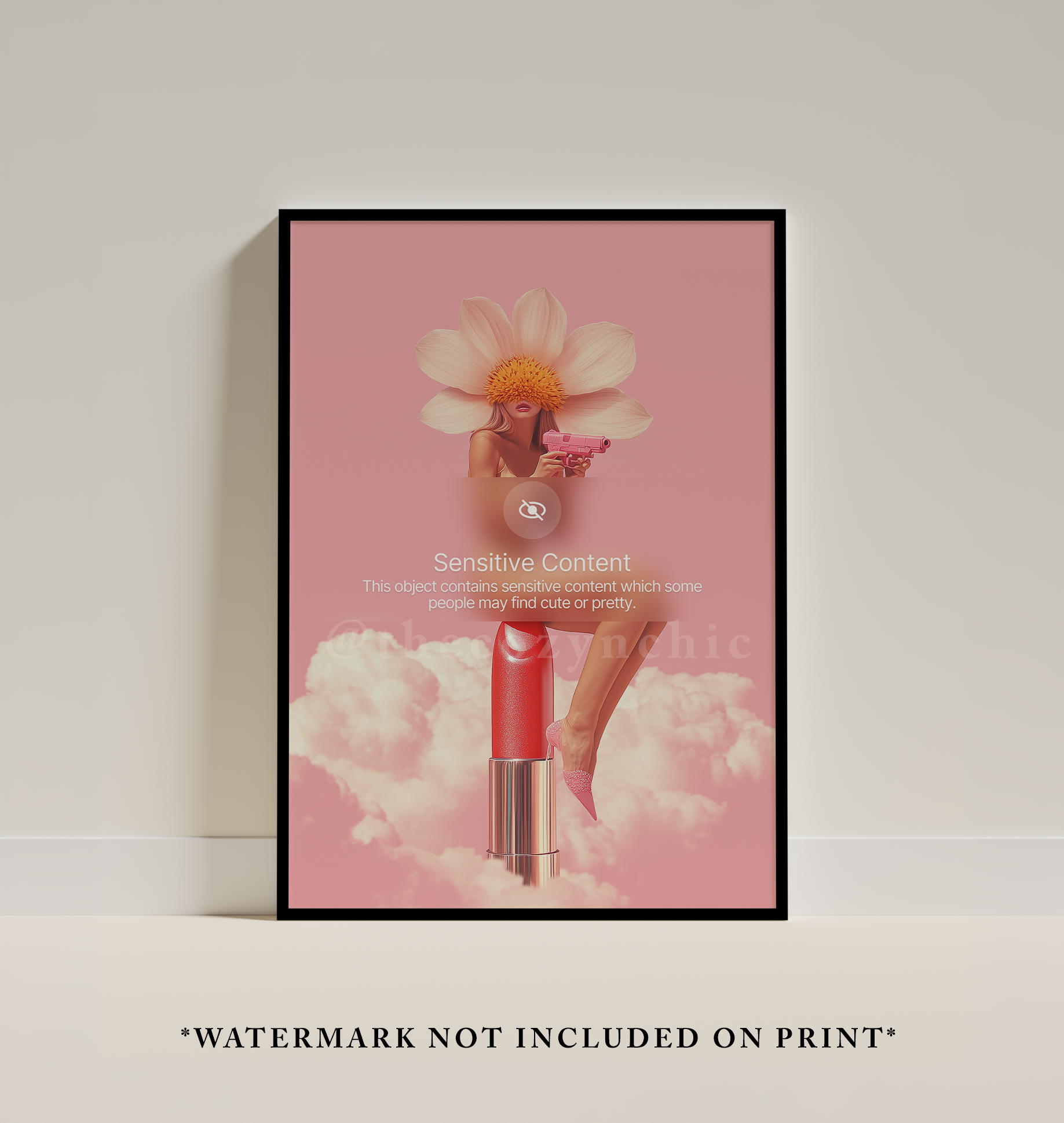 Surrealist Pink Art Print: Vintage Woman, Fantasy Dorm Decor