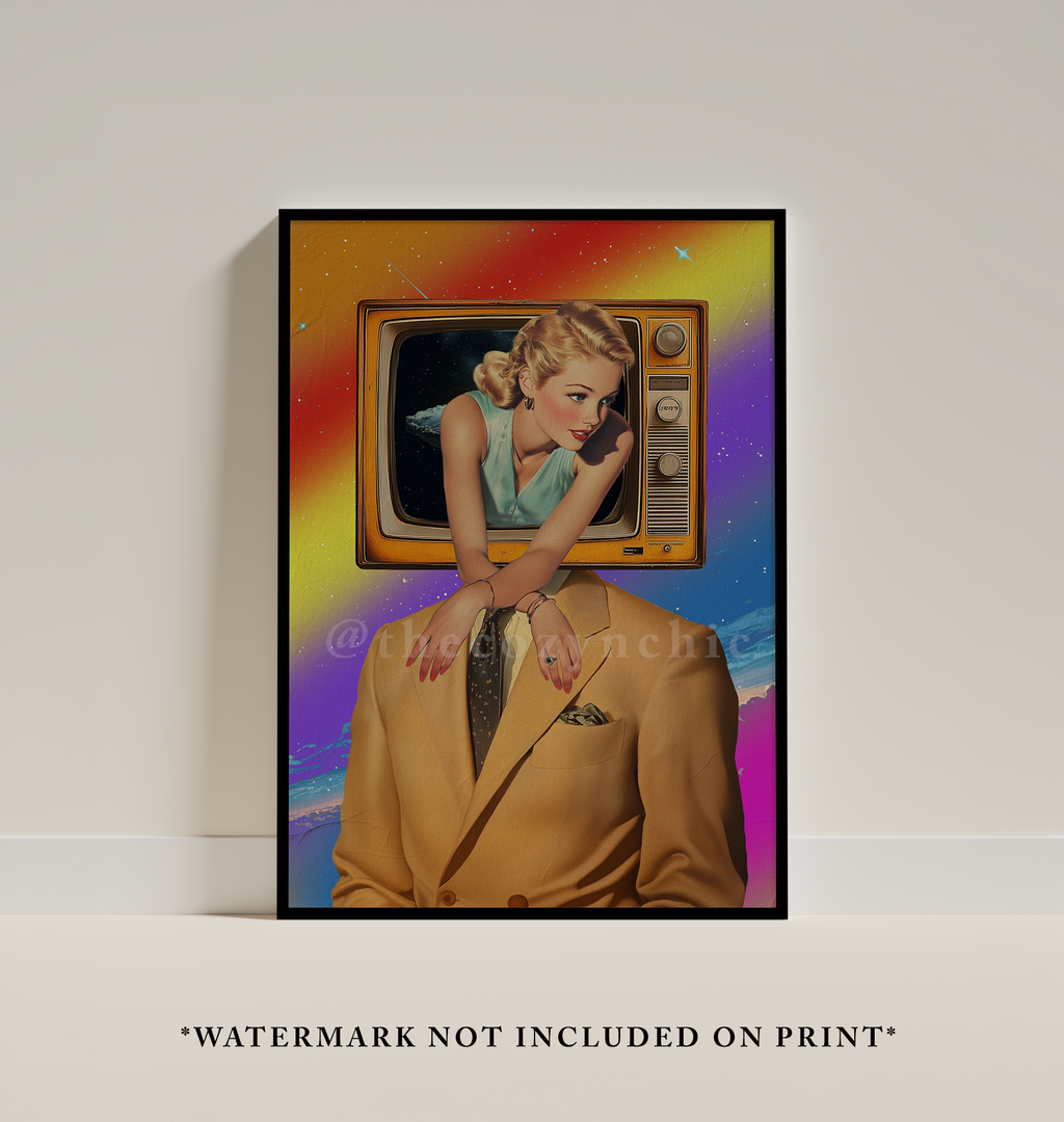 Retro Surreal Art Print: Psychedelic Cosmic Collage