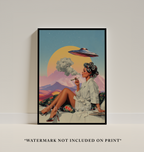 Vintage Surreal Wall Art | Retro Collage & Trippy Space UFO Art